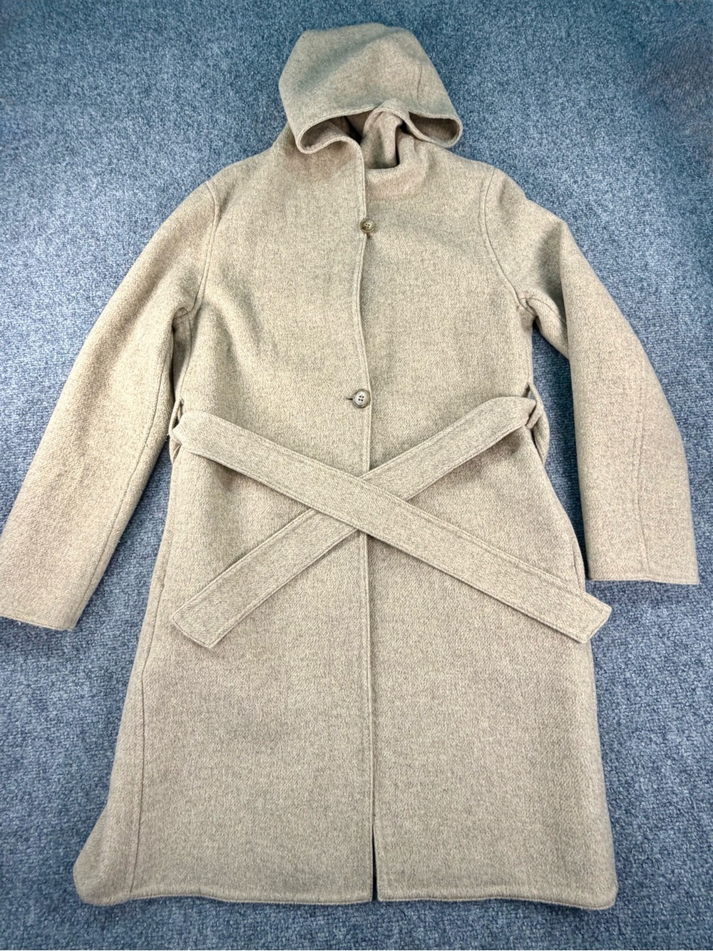 Uniqlo Wool Blend Hooded Belted Trench Coat - Beige